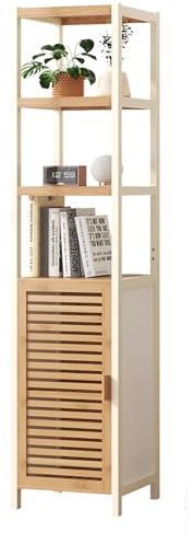 OVLRIJP Armoire de salle de bain, en bambou, avec 3 étagères, étagère sur pied, armoire haute pour salle de bain, cuisine, couloir, salon, 33 x 33 x 165 cm