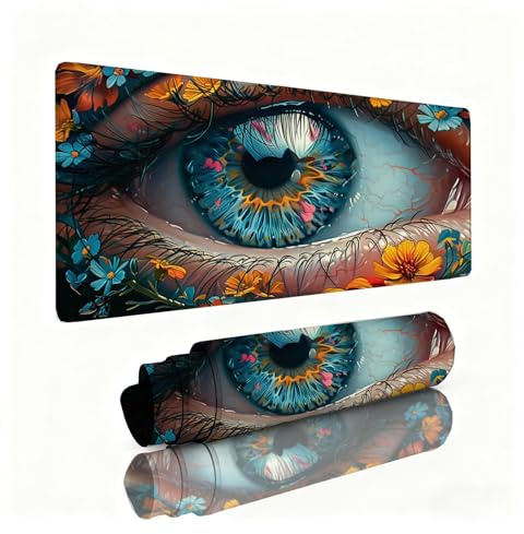 Alfombrilla Ratón Ojo Alfombrilla Escritorio 600x300x3mm Crisantemo Mouse Pad con Base de Goma Antideslizante, Mejora la Precisión y la Velocidad, Sujeción Estable en Superficies, PC, Oficina 0B-235