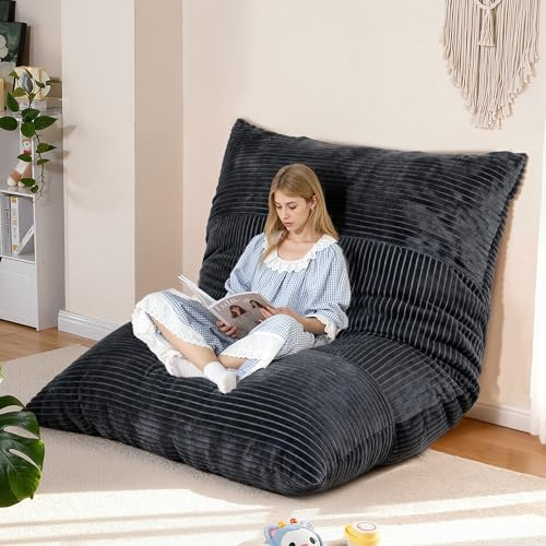 NALONE Pouf Salon XXXL, 4-en-1 Pouffe Géant Housse Lavable Canapé Rempli de Mousse Mémoire, 195 cm Fauteuil Pouf Housse en Flanelle Doudou Idéal pour Salon, Chambre (Gris)