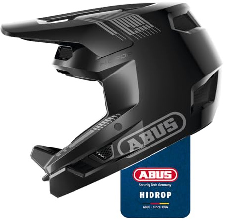 ABUS Casco Downhill HiDrop, Fullface, Muted Black, Talla S | Casco de ciclismo certificado ASTM con carcasa ABS para MTB, Downhill, Enduro y Bikepark, adultos y jóvenes