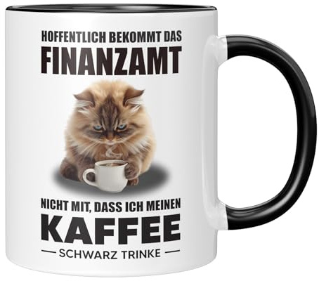 LIEBTASTISCH - Tasse mit Spruch Hoffentlich bekommt das Finanzamt - Lustiges Geschenk - Kaffeetasse - Scherzgeschenk - Katzen Motiv - Witziges Geschenk - Geschenkidee - Schwarz