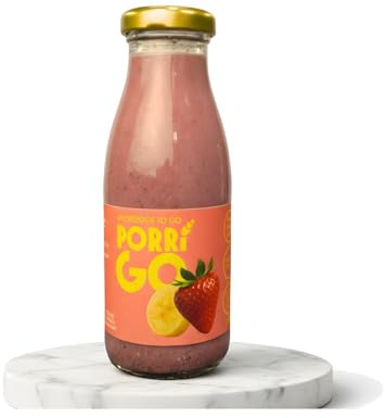 PorriGO Trinkporridge, Haferporridge Trinkmahlzeit (Bio Porridge to go, ohne Zuckerzusatz, natürliche Ballaststoffquelle, pflanzliche Haferflocken Trinknahrung, 12x250 ml), Erdbeere & Banane