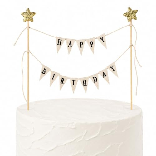 Fesnova Happy Birthday Cake Topper, Happy Birthday Kuchen Deko, Geburtstagsdeko Wimpelkette, CupcakeTopper Geburtstag, Tortenstecker Geburtstag, für Geburtstagdeko, Torte Dessert Party, Bambusstäbchen