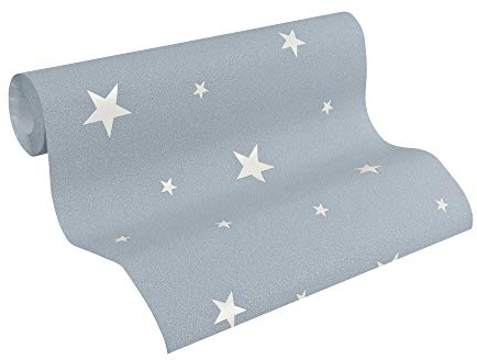 A.S. Création Carta da parati in tessuto non tessuto - Carta parati per la cameretta con stelle in blu e grigio - Carta da parati per la cameretta - Carta da parati in 10,05 m x 0,53 m