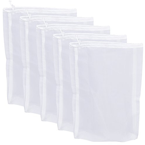 Therpin Reusable Nylon Fine Mesh Food Strainer Bag, All Purpose Food Grade Filter for Almond Milk, Coffee, Home Brewing, Hop, Juice (32cm x 22cm, 5 Pcs)