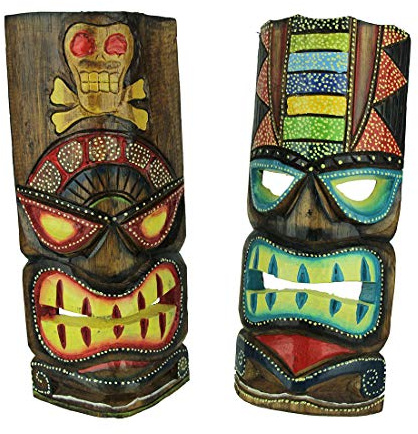 30,5 cm große, handgefertigte Tiki-Totem-Wandmaske, 2 Stück