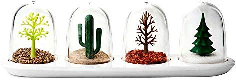 ECOSWAY Lot de 4 pots à épices créatifs en plastique transparent - Salière et poivrière - Pour condiments et assaisonnements