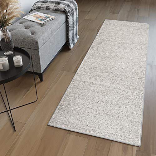 TAPISO Sari Teppich Läufer Flur Hellgrau Meterware Modern Kurzflor Küche Wohnzimmer Schlafzimmer Korridor Brücke nach Maß ÖKOTEX 90 x 300 cm