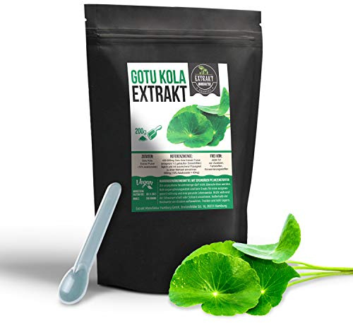 Gotu Kola Extrakt | 10% Asiaticoside | 200g Pulver | hochdosiertes Pflanzenextrakt | ohne Zusatzstoffe | vegan in Deutschland abgefüllt (Pulver 200g)