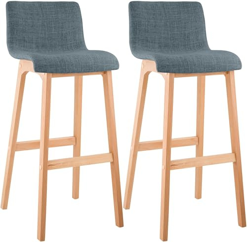 CLP Barhocker 2er Set mit Lehnen Hover, Barstühle gepolstert mit Sitzen aus Stoff, Thekenhocker mit Gestellen aus stabilem Buchenholz | Farbe blau