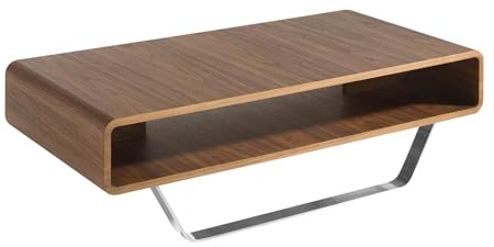Angel Cerdá – Table Basse Design en Bois de Noyer avec Porte-Revues | Table Basse Rectangulaire avec Rangement Ouvert | Pieds en Acier Chromé | Idéale pour Salon | 120 x 60 x 36 cm