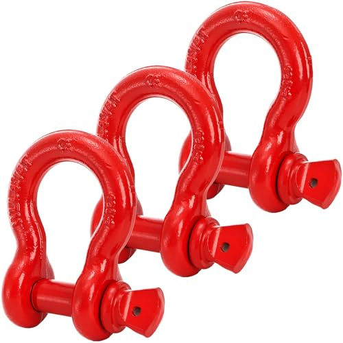 Bekith 3 Pack Shackles 3/4 D Ring Shackle Rugged Unbreakable 28.5 Ton (57,000 Lbs) Maximum Break Strength Heavy Duty Tow Shackles for Tow Strap, Winch, Vehicle Recovery, Red