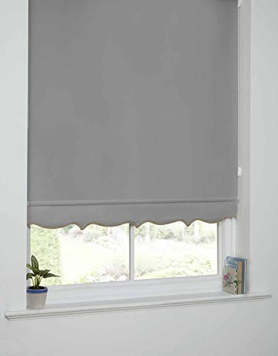 Emma Barclay Scalloped Roller Blind - Child Safe Blind with Adjustable Cord and Scalloped Edge Detailing in Grey - Width 120 x Drop 165cm