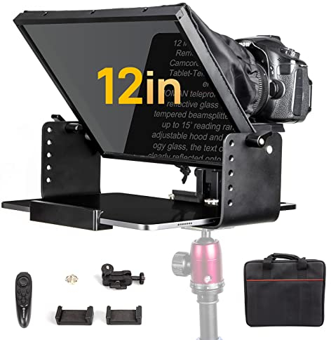 Teleprompter, Moman MT12 12 Zoll Prompter Tablet mit APP Fernbedienung, Metall Prompting Kit Hochauflösendes Display für Camcorder Kamera iPad iPhone Mobile, Tablet-Teleprompter-Smartphone-Kamera-DSLR
