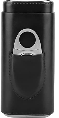 Humidor, bärbart cigarrfodral i läder Cederträfodrat cigarr Humidor med skärare (för 3 cigarrer)(Black)