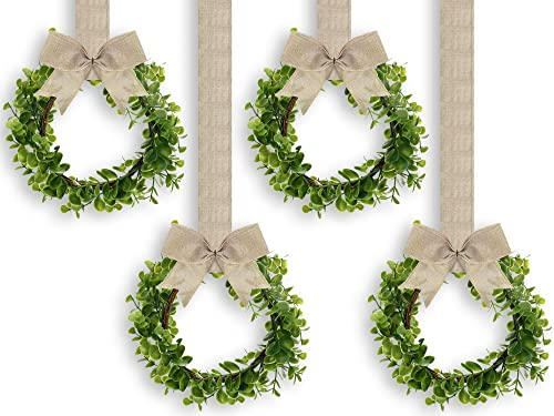 WILLBOND Weihnachtskranz für Küchenschrank, Buchsbaum, Girlande mit Band, grüne Girlande, hängende Kränze für Schrank, Wand, Fenster, Tür, Kamin, Party, Bauernhaus-Dekoration (Burlap, Leinen)