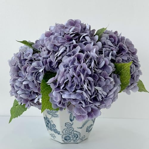 YalzoneMet 3 ortensie artificiali viola, 53,3 cm, realistiche al tatto, fiori in lattice per decorazione della casa e della cucina, vintage, centrotavola, portico all'aperto