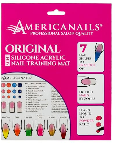 Americanails Mini Acrylic Nail Training Mat - Beginners Silicone Trainer Sheet, Apply Acrylic Nails with Flexible Roll Up Pad Template, Worksheet for Acrylic Fingernails & Nail Technology