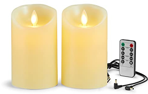 Lonkenn Wiederaufladbare LED Kerzen mit Fernbedienung - USB Ladekabel Inbegriffen, Halloween, Flammenlose Flackern, Outdoor mit Timer (15cm 2 Stück-Ivory)