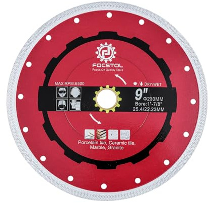 FOCSTOL Diamant Trennscheibe - 230mm Fliesentrennscheibe für Porzellan Keramikfliesen Marmor Granit Quarz Laube 25,4mm x 22,23mm