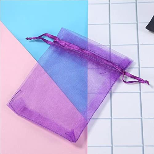 ORGEFY Organza-Beutel mit Kordelzug, 10 x 15 cm, 10 x 15 cm, 10 x 15 cm, Dunkelviolett, 5 x 7 cm, 100 Stück