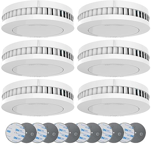 XINDUM Détecteur de fumée avec Support magnétique, Lot de 6, Pile/Garantie 10 Ans, testé CE, Blanc