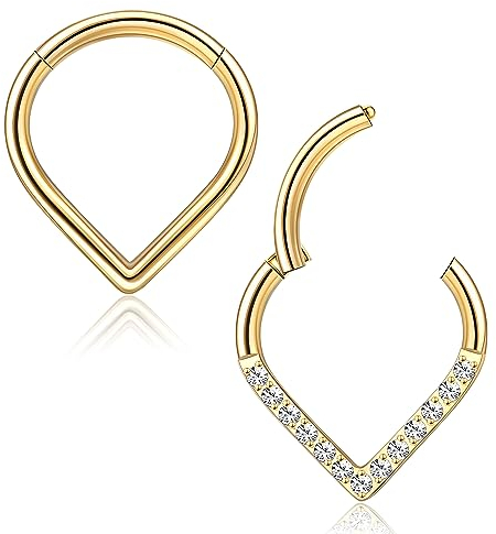 Adramata G23 Titan Helix Piercings für Damen Herren Titan Septum Piercing 16G V-förmige nasenpiercing Ring Hypoallergen CZ Knorpel Helix Tragus Ohrringe Ohrpiercing Titan Nasenring Piercing