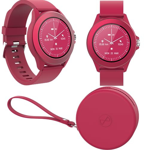 Forever Colorum CW-300 rosa smartklocka vattentät IP68 – pulsklocka med stegräknare sömnspårare kaloriräknare – lång batteritid – Android/iOS sportklocka kvinnor män unisex snygg design