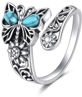 POPLYKE 925 Sterling Silber Schmetterling Dragonfly Ring für Frauen Vintage Dragonfly Schmuck Gotische Geschenke Einstellbarer offener Ring