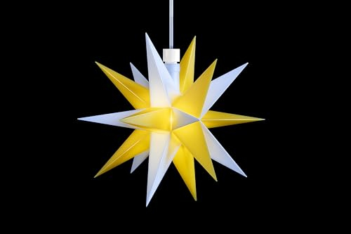 Sterntaler Dekostern | Weihnachtsstern Mini-Stern | Kunststoff | 18-Zacker | Weiß/Gelb | 12cm | Innen | LED | Batterie | mit Timer