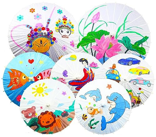 Parapluie en Papier Blanc, Parapluies en Papier de Bricolage Élégants de Style Chinois en Bambou et en Papier, Confortable, Parasol en Papier Peint À la Main pour Enfants pour la Décoration(83 cm)