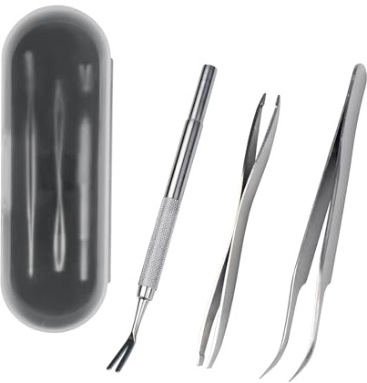 PETSPLICITY Tick Remover Kit - Stainless Steel Tick Removal for Humans and Pets - Tick Tweezers for Safe and Complete Removal of Big and Small Ticks for Cats and Dogs - Removal Kit with Storage Pouch