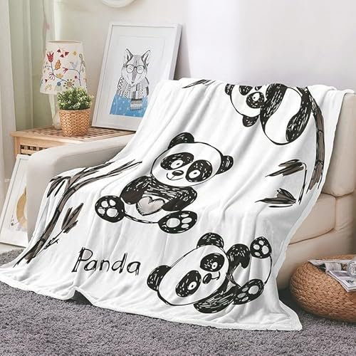 EHOMERY Manta Sofa Verano Algodon Cobija Pesada Mantas para Cama Decorativas Cobija para Sofa Panda Dibujos Animados Manta De Primavera Suaves Y Cómodas En Blanco Y Negro 150x100cm