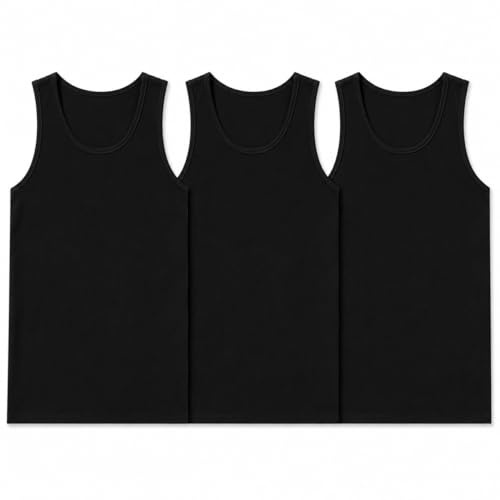 reshmena® 3 Mens Cotton Vests Tank Tops Sleeveless Plain Breathable Slim Fit Summer Top Vest Everyday Athletic wear Men Workout Shirts Black 3XL