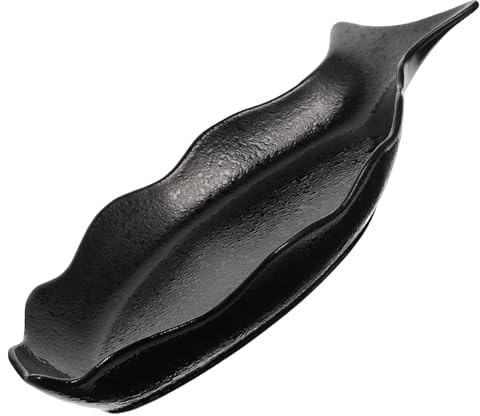 MAGICLULU Ceramic Steamed Fish Tray in Black Japanese Style Fish Plate for Home Kitchen Serving Food Storage Plate for Hotel Use for Sushi and Steak Dishes