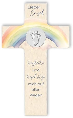 Fritz Cox Holzkreuz Lieber Engel begleite und beschütze mich auf allen Wegen - christliches Geschenk für Kinder und wunderschön im Kinderzimmer, natur, 15cm