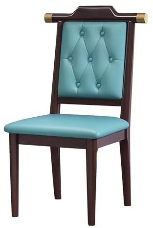 Küchenstühle mit Lederakzent und Rückenlehne, Retro-Schreibtischstuhl, Freizeitstuhl aus Holz, Leder, gepolstertes Kissen, Beistellstuhl mit Holzbeinen, for Küche, Wohnzimmer, Esszimmer ( Color : Blau