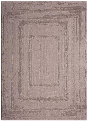 VIMODA Teppich Wohnzimmer Schlafzimmer Modern Hoch&Tief Bordüre Qualitativ 3D Effekt,Maße:160x230 cm;Farbe:Taupe