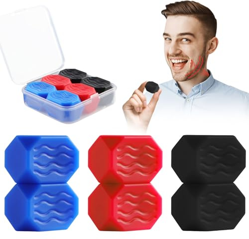Powzdi Jawline Trainer, 6 Stück Jawline Shaper Jaw Trainer 3 Widerstandsstufen Silikon Jawline Exerciser Kiefertrainer Kauen Kiefer Toner für Männer und Frauen zur Stärkung der Gesichtsmuskeln