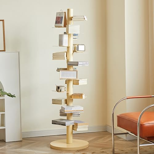 LLYLAFDC Hohes Ecklagerregal, Modernes Schmales Bücherregal, Gestaffelte Form Aus Eisenkunst, Mit Regalen Im Offenen Design Für Das Arbeitszimmer Im Home-Office-Wohnzimmer(Beige)