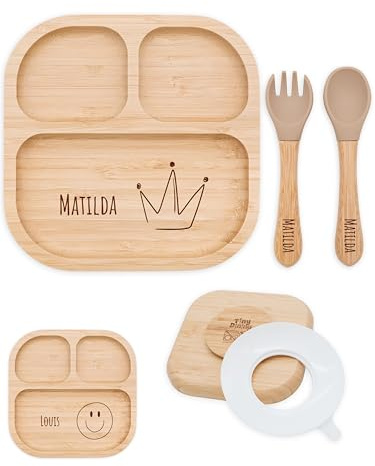 Bärenfreunde® - Personalisierter Baby Teller mit Saugnapf - Praktisches Beikost Baby Zubehör mit Namen - Baby Teller Rutschfest - Personalisierte Geschenke Baby (Krone)