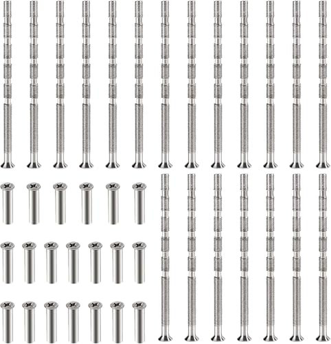Viti di collegamento M3 con manicotti, viti a manicotto, viti di collegamento in acciaio nichelato, con manicotti, vite a strappo per maniglie di porte, cassetti, 20 pezzi