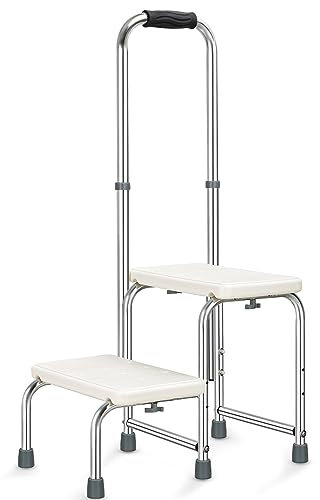 NWBZBH Marchepied avec poignée pour Adultes, Tabouret médical à 2 marches avec Rampe pour Adultes, Personnes âgées et handicapées, pouvant Supporter jusqu'à 350 LB