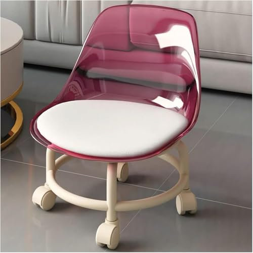 SAYEYBU Niedriger Rollhocker, Kleiner Acrylhocker Mit RäDern, Mini-Rollsitz Mit RüCkenlehne, Kleiner Rollhocker, FüR Die Arbeit, Die Hausreinigung, Die Garage,Rosa