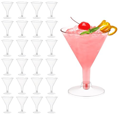 MOFIC 24 Pack Clear Plastic BPA-Free Cocktail Glasses - 6 oz Disposable Martini Glasses, Perfect for Parties, Weddings, and More
