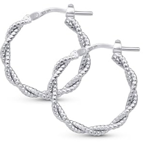 Amberta 925 Sterling Silver Twistade Creoler för Kvinnor | Twistade Creoler för Kvinnor: Silver Texturerade Creoler 20 mm