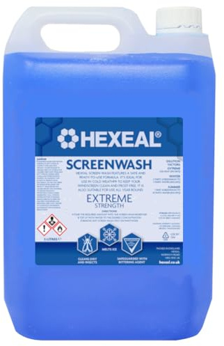 Hexeal Screenwash 5L – Extreme Strength, Concentrate & Ready to Use | Windscreen Wiper Fluid for Extreme Protection. Improves vision, reduces frost & buildup of dirt