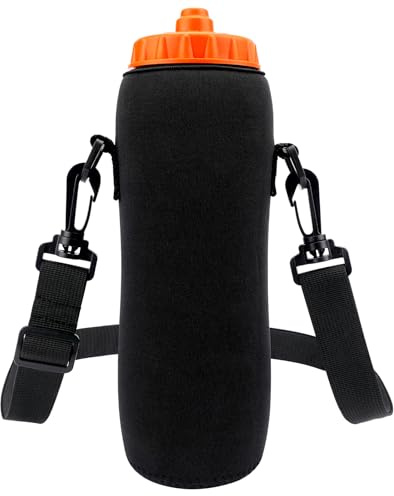 Linkidea Porte-bouteille d'eau avec sangle compatible avec Gatorade Plastic Squeeze 946,2 g, isotherme à presser de 850,5 g, sac à bandoulière avec sangle extra longue (150 cm) (noir)