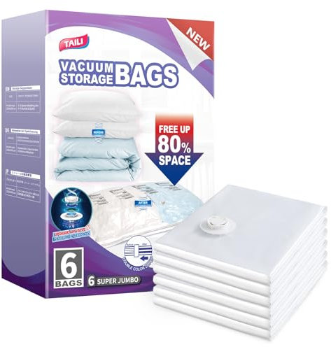 TAILI Sacchetti sottovuoto Jumbo, 120 x 100 cm, riutilizzabili, salvaspazio, con cerniera, per vestiti, piumini, biancheria da letto, viaggi, risparmia l'80% in più di spazio