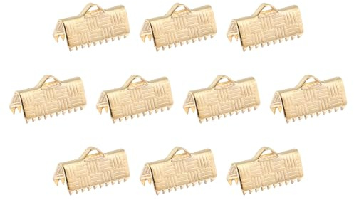 QUARKZMAN 150Pcs Pinces Serrage d'Extrémité Ruban, 13mm Texture Rayures Pinch Cord Extrémités Fermoir pour Ruban Marque-Page Extrémités Porte-Clés Diy Bracelet Making, Doré